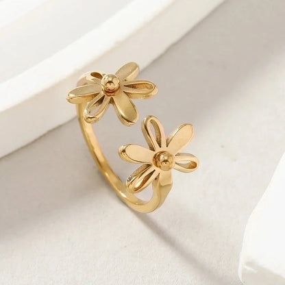 Minimalist Flower Stainless Steel Plating Open Rings