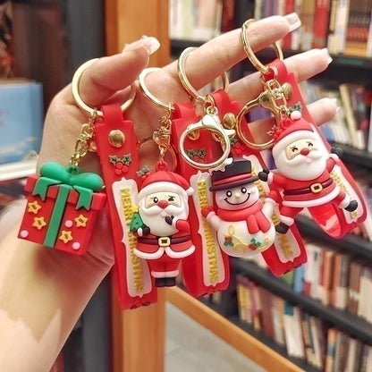 Cute Christmas Tree Santa Claus Elk PVC Metal Christmas Women's Bag Pendant Keychain