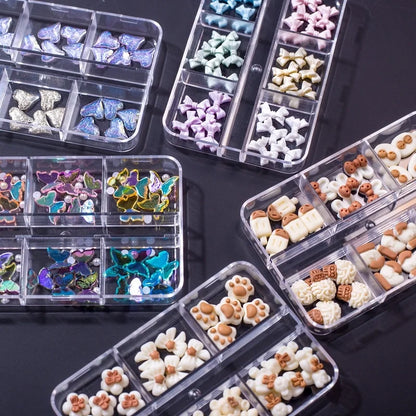 Manicure Butterfly Ornament Long Boxed Crooked Heart Cartoon Bear Bottoming Drill Christmas Bowknot Nail Ornament Ornament Mixed