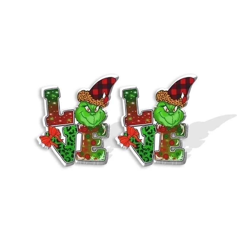5 Pieces Cute Cartoon Christmas Hat Christmas Tree Arylic Epoxy Christmas Women's Earrings 1 Pair