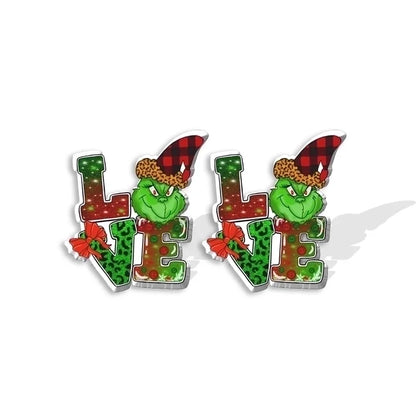 5 Pieces Cute Cartoon Christmas Hat Christmas Tree Arylic Epoxy Christmas Women's Earrings 1 Pair