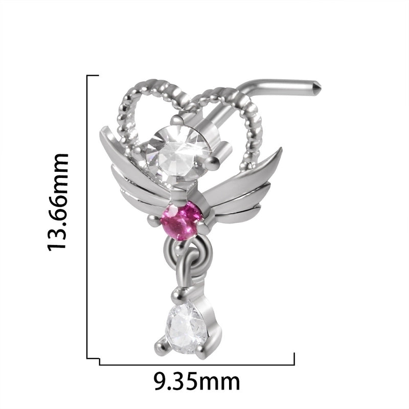 2 Pieces Nose Rings & Studs Streetwear Moon Heart Shape Butterfly 304 Stainless Steel Copper Zircon Inlay Zircon