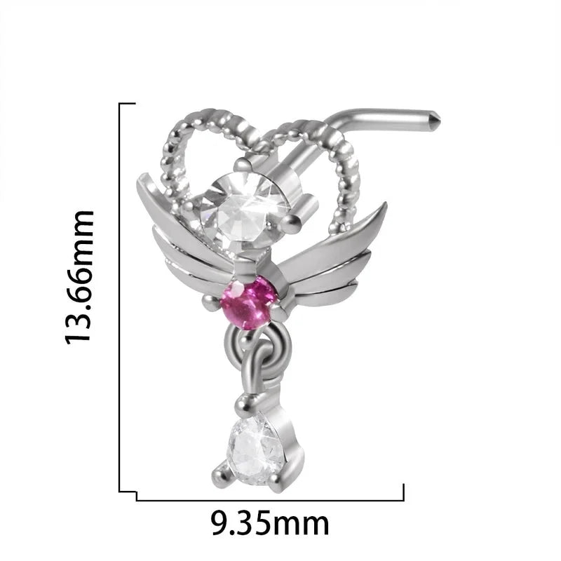2 Pieces Nose Rings & Studs Streetwear Moon Heart Shape Butterfly 304 Stainless Steel Copper Zircon Inlay Zircon