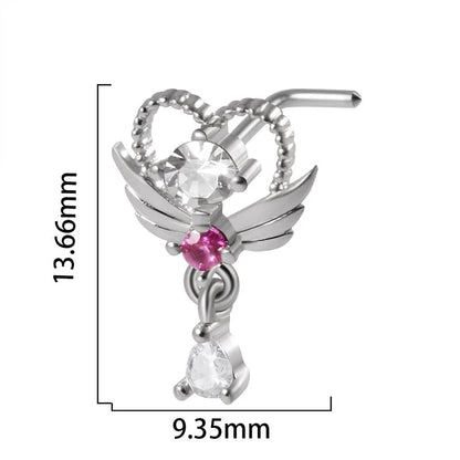2 Pieces Nose Rings & Studs Streetwear Moon Heart Shape Butterfly 304 Stainless Steel Copper Zircon Inlay Zircon
