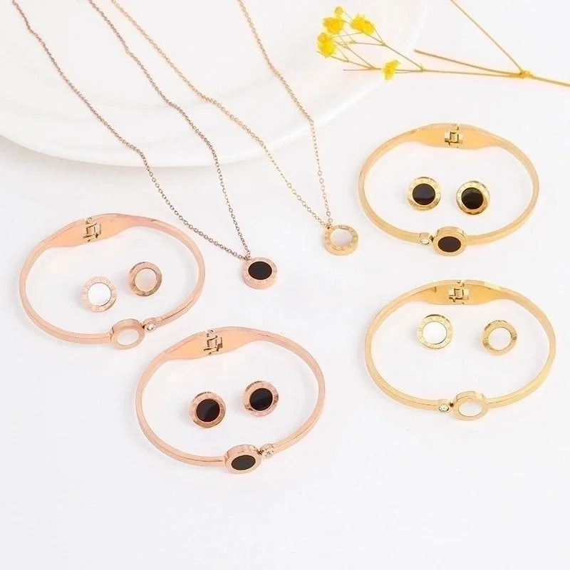 Vintage Style Minimalist Roman Numeral 304 Stainless Steel Acrylic Rhinestones 18K Gold Plated Plating Inlay Bracelets Earrings Necklace