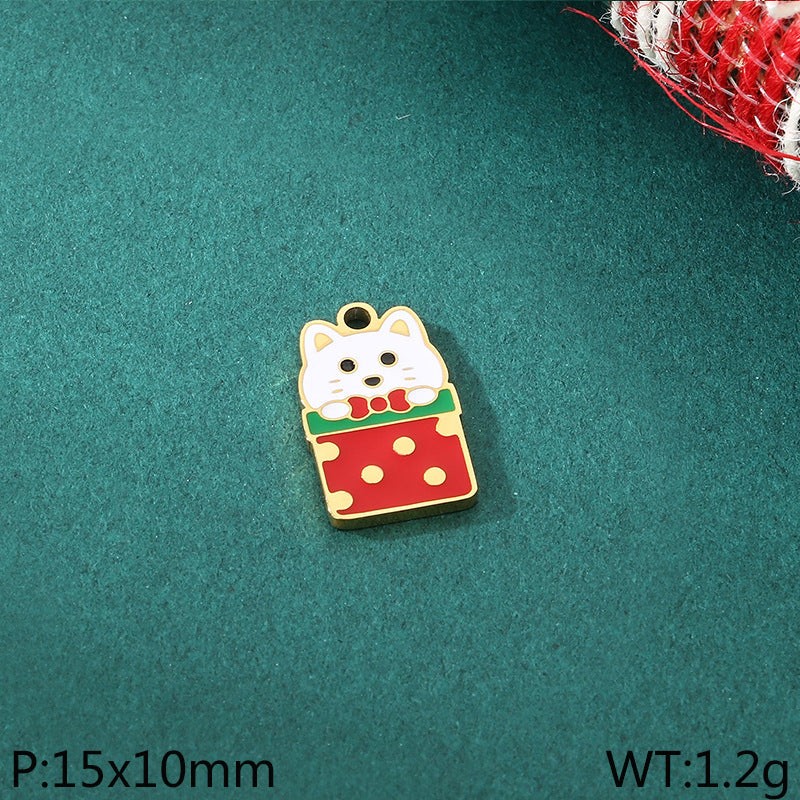 Diy Christmas Elements Oil Drop Stainless Steel Accessories Pendant Christmas Tree Santa Claus Snowman Reindeer