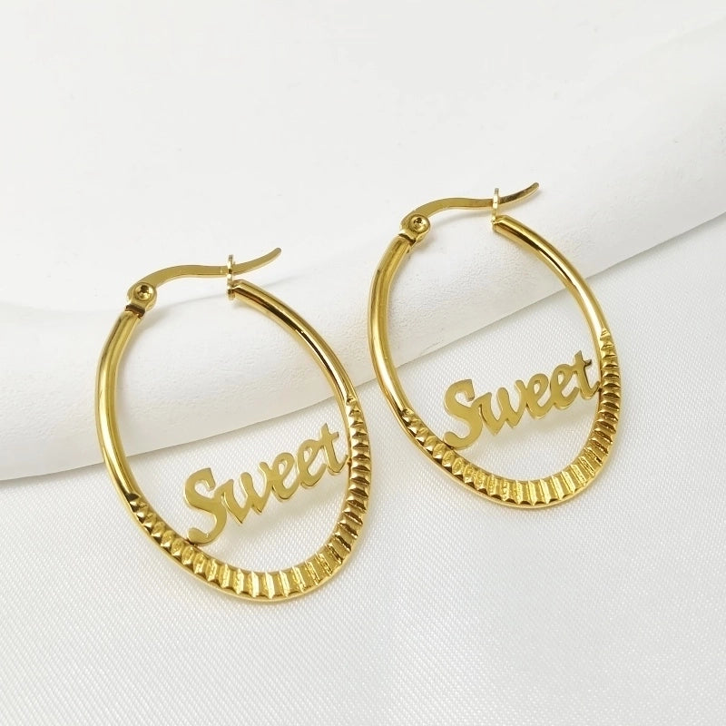 1 Pair IG Style Elegant Commute Letter Oval 304 Stainless Steel 18K Gold Plated Stainless Steel Earrings