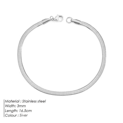 Vintage Style Classic Style Geometric 304 Stainless Steel Flat Snake Chain Bracelets In Bulk