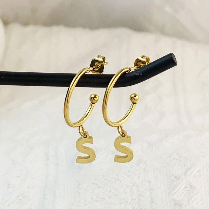 1 Pair Minimalist C Shape Letter Plating 304 Stainless Steel 18K Gold Plated Drop Earrings