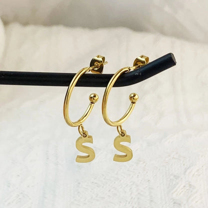 1 Pair Minimalist C Shape Letter Plating 304 Stainless Steel 18K Gold Plated Drop Earrings