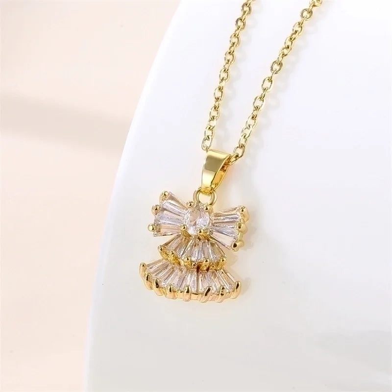 Stainless Steel Titanium Steel 18K Gold Plated Vintage Style Plating Inlay Round Heart Shape Snowflake Zircon Pendant Necklace