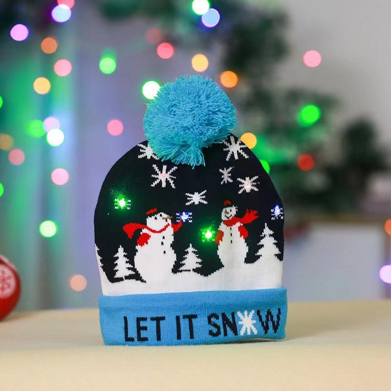 Christmas Decoration Knitted Christmas Hat LED Light Cap Adult And Children Cartoon Glowing Christmas Hat Christmas Hat For The Elderly