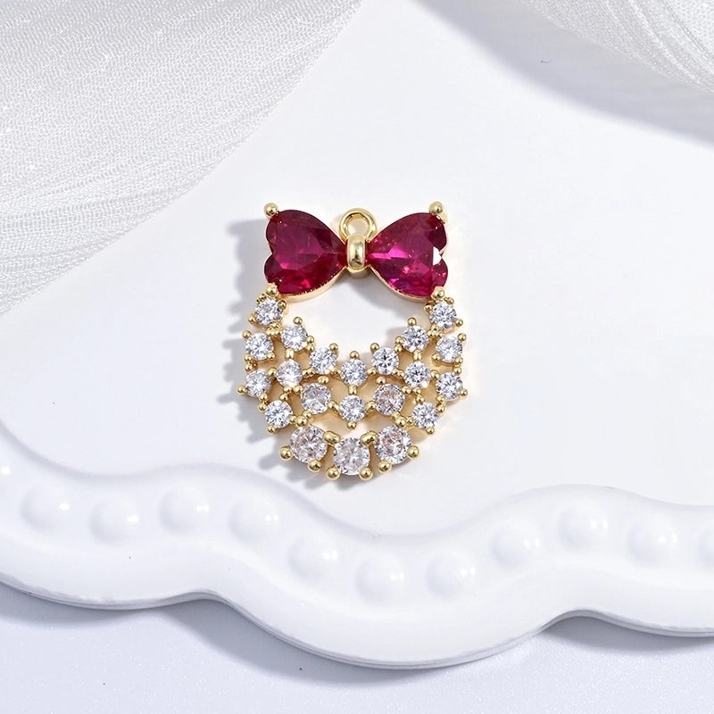 1 Piece 19*22mm Copper Zircon 18K Gold Plated Christmas Tree Bow Knot Pendant Jewelry Accessories