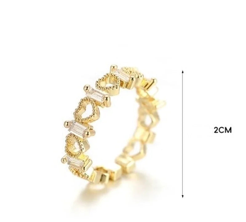 Minimalist Classic Style Heart Shape Copper Inlay Zircon Rings