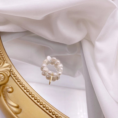 Retro Letter Freshwater Pearl Metal Beaded Plating Rings 1 Piece