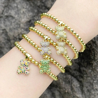Ig Style Cute Fashion Bear Copper Beaded Plating Inlay Zircon Bracelets