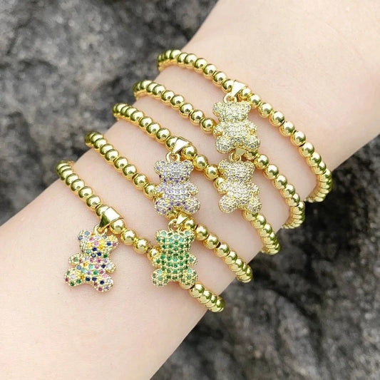 Ig Style Cute Fashion Bear Copper Beaded Plating Inlay Zircon Bracelets
