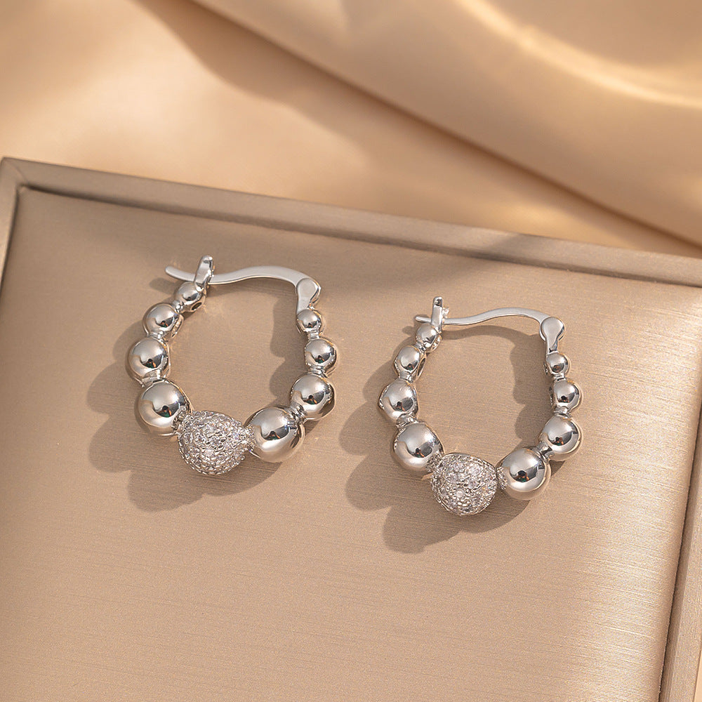 2 Pieces Moderate Luxury Flower Copper Diamond Inlay Stud Earrings