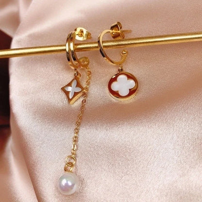 1 Pair Elegant Minimalist Commute Four Leaf Clover Inlay 304 Stainless Steel Acrylic Imitation Pearl 18K Gold Plated Ear Studs