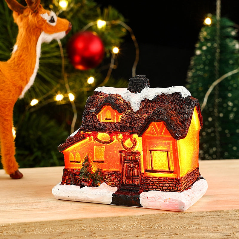Christmas Small Ornaments Holiday Decorations Christmas Eve House Micro Landscape Luminous Desktop Window Scene Layout Gift