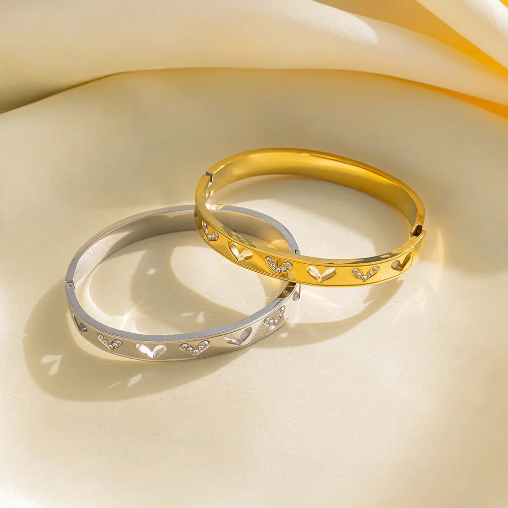 Moderate Luxury Ellipse Titanium Steel 18K Gold Plated Bangles