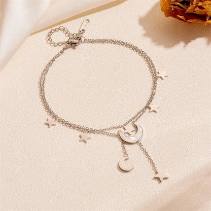 IG Style Elegant Minimalist Star Moon Titanium Steel Acrylic Shell 18K Gold Plated Inlay Anklet Necklace