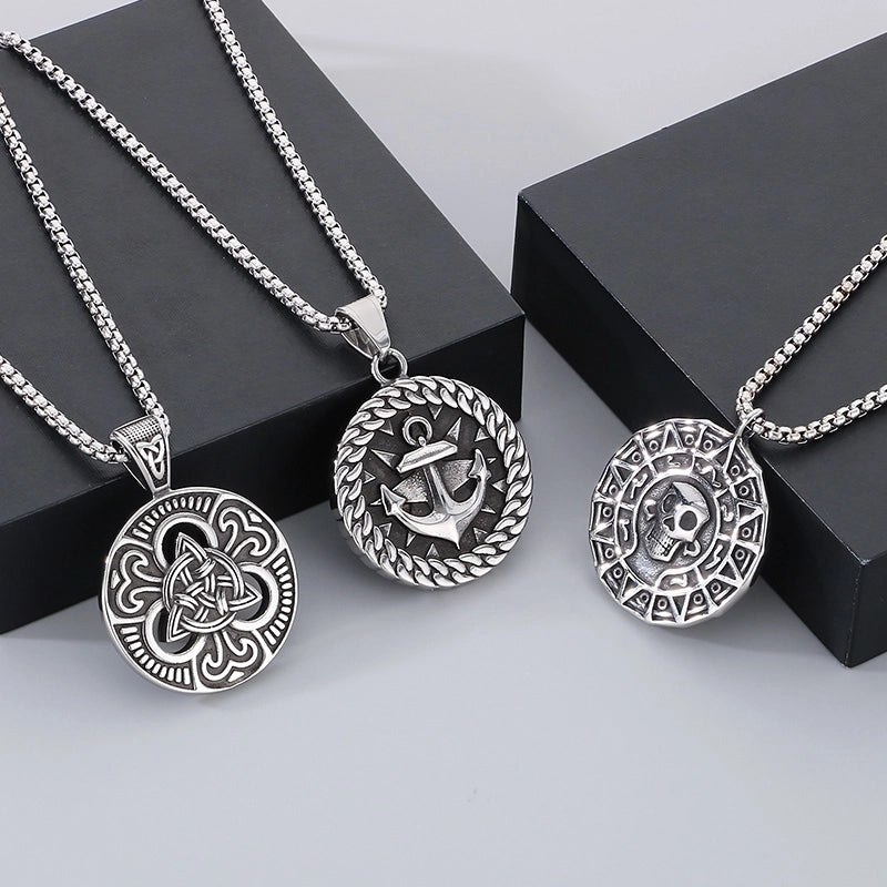 1 Piece 304 Stainless Steel Witches Knot Anchor Skull Pendant Chain Pendant Necklace