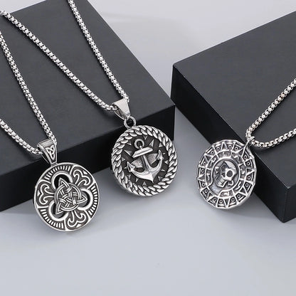 1 Piece 304 Stainless Steel Witches Knot Anchor Skull Pendant Chain Pendant Necklace