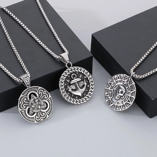 1 Piece 304 Stainless Steel Witches Knot Anchor Skull Pendant Chain Pendant Necklace