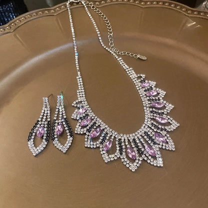 Explosions Zircon Diamond Geometric Necklace Earrings Suit Light Luxury Clavicle Chain High Sense Temperament Jewelry