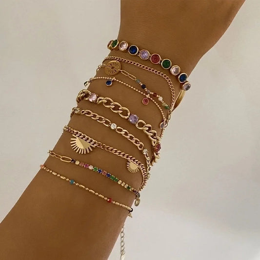 3 Pieces Casual Retro Geometric 304 Stainless Steel 16K Gold Plated White Gold Plated Gold Plated Zircon Bracelets In Bulk