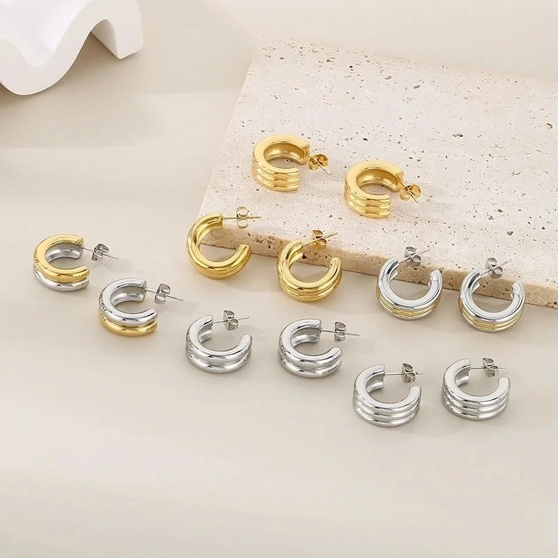 1 Pair Minimalist Solid Color Plating 304 Stainless Steel 18K Gold Plated Earrings