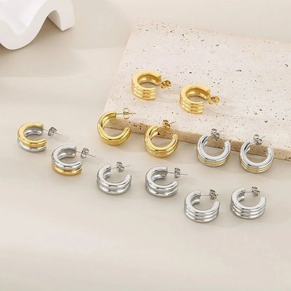 1 Pair Minimalist Solid Color Plating 304 Stainless Steel 18K Gold Plated Earrings