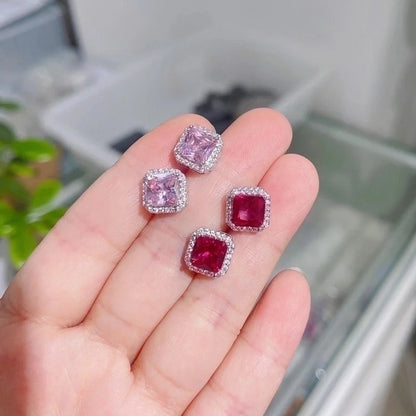 1 Pair Fashion Square Inlay Copper Zircon White Gold Plated Ear Studs