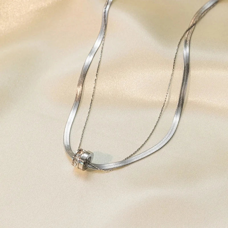 Minimalist Geometric Heart Shape Titanium Steel Shell Zircon 18K Gold Plated Inlay Layered Necklaces Necklace