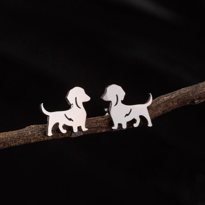 1 Pair Cute Minimalist Dog Polishing 304 Stainless Steel 18K Gold Plated Ear Studs