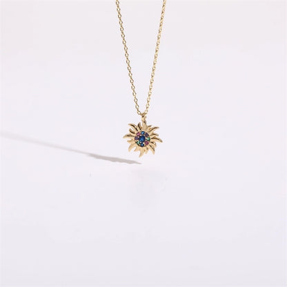 Copper Gold Plated Christmas Tree Sun Moon Zircon Pendant Necklace
