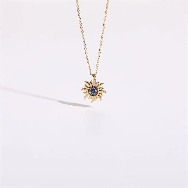 Copper Gold Plated Christmas Tree Sun Moon Zircon Pendant Necklace