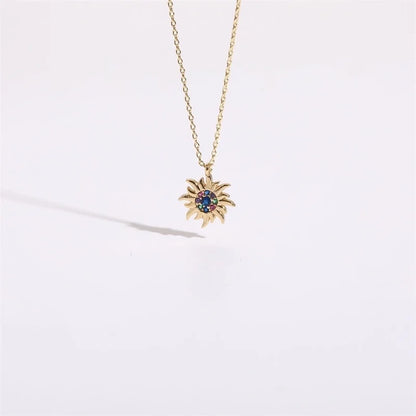 Copper Gold Plated Christmas Tree Sun Moon Zircon Pendant Necklace