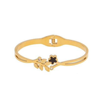 Minimalist Leaves Flower Bow Knot 304 Stainless Steel 18K Gold Plated Zircon Bangle In Bulk