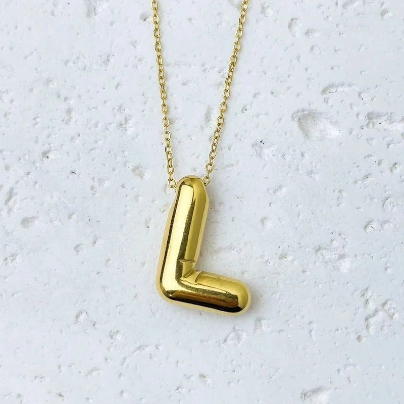Fashion Balloon Letter Necklace Titanium Steel 26 English Letter Necklace 3D Three-Dimensional Gold Plating Non-Fading