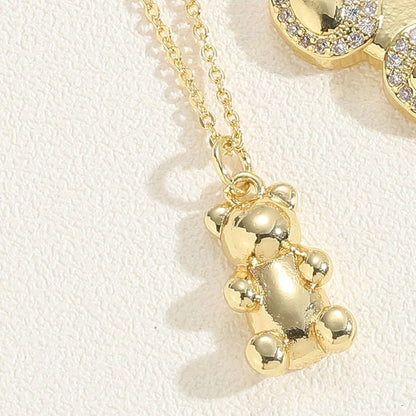 Minimalist Little Bear Brass Plating Inlay Zircon 14k Gold Plated Pendant Necklace