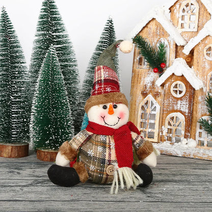 12 Pieces Christmas Snowman Reindeer Christmas Tree Decoration Doll Pendant Plaid Cloth Button Plush Doll Pendant Ornament