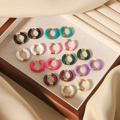 1 Pair Minimalist Circle Plating 304 Stainless Steel Silica Gel 18K Gold Plated Hoop Earrings