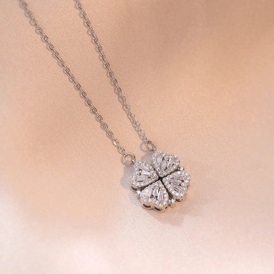 Minimalist Heart Shape Titanium Steel Inlay Rhinestones Women\'s Pendant Necklace