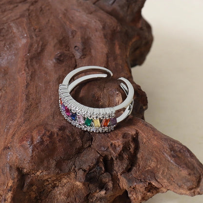 Sweet Round Copper Plating Inlay Rhinestones 18k Gold Plated Open Rings