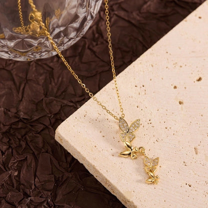 Titanium Steel Copper Leaf Heart Shape Pendant Necklace