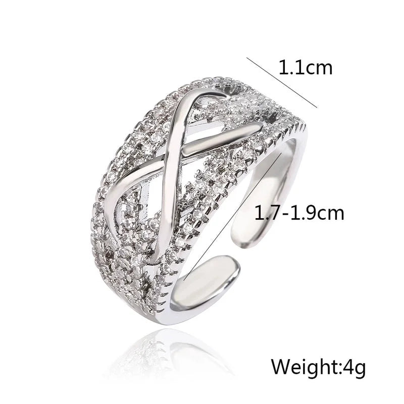 Copper Inlay Geometric Zircon Open Rings