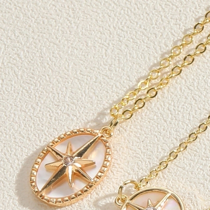 Cute Minimalist Hexagram Sun Copper Plating Inlay Shell Zircon 14k Gold Plated White Gold Plated Pendant Necklace