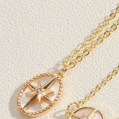 Cute Minimalist Hexagram Sun Copper Plating Inlay Shell Zircon 14k Gold Plated White Gold Plated Pendant Necklace